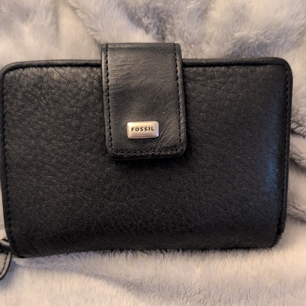 🌼Fossil Set🌼 Black Pebbled Leather Hobo Shoulder Bag & Wallet - Picture 2 of 16